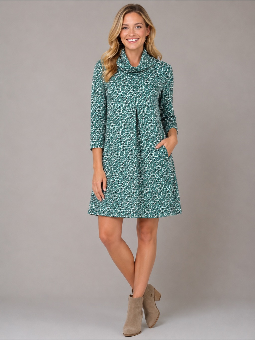 NWT Tyler Boe Sea Glass Jacquard Floral Kim Cowl Neck Dress Sz